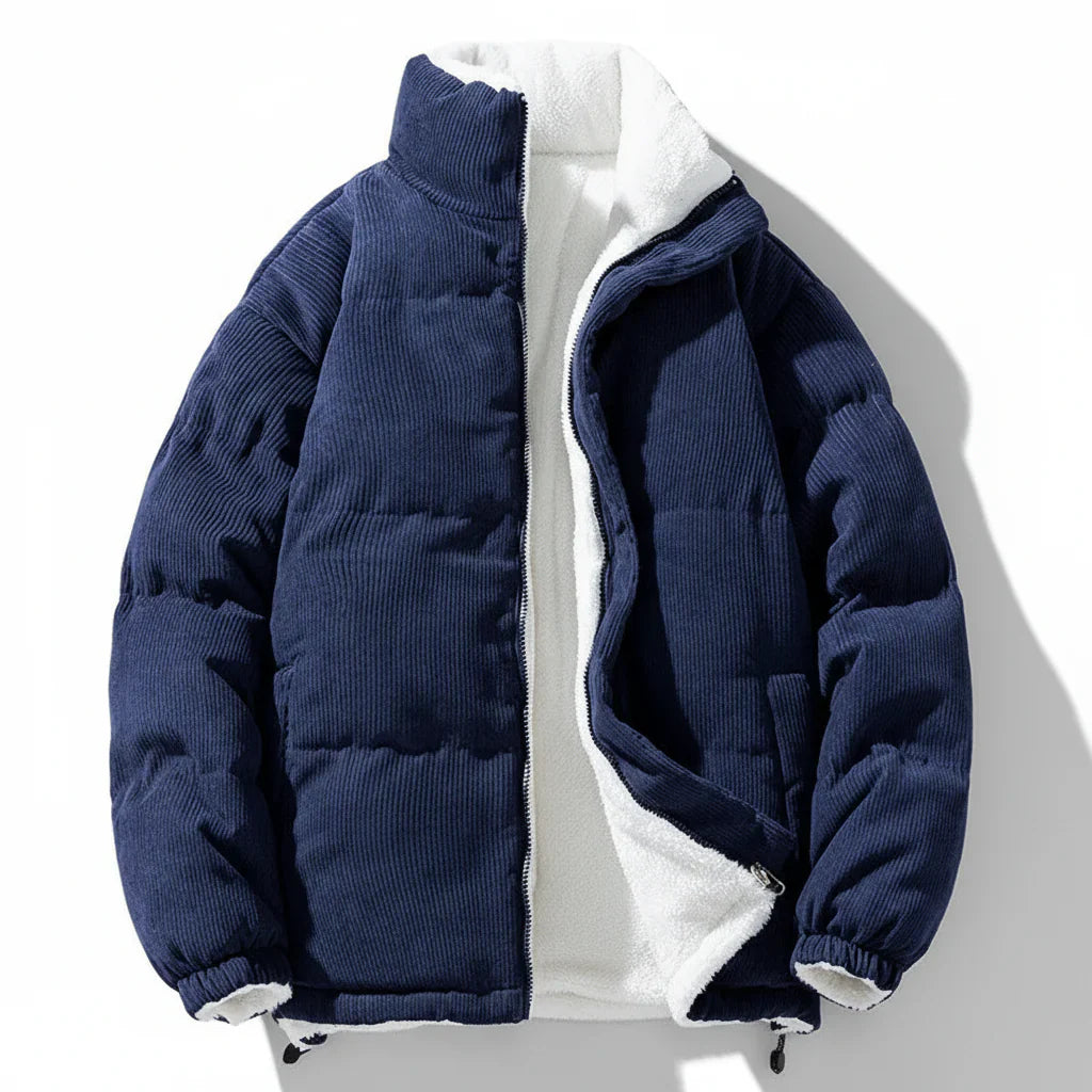 Corduroy Winter Jacket With Warm Lining And Zip Up