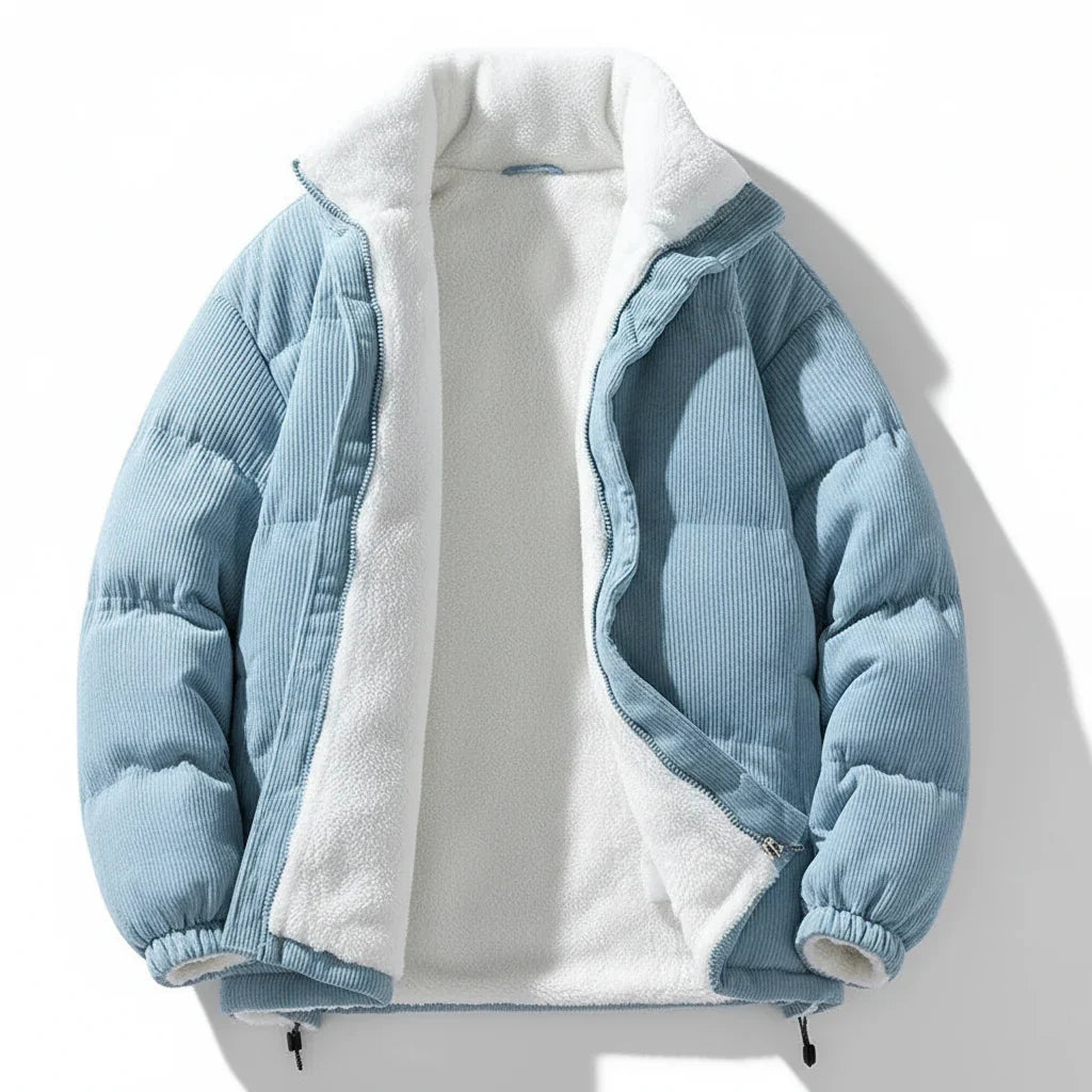 Corduroy Winter Jacket With Warm Lining And Zip Up