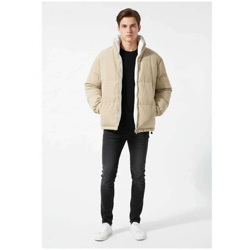 Corduroy Winter Jacket With Warm Lining And Zip Up