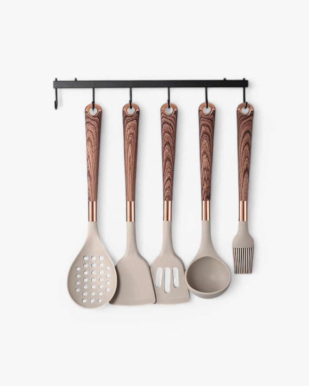 Aurelia Kitchen Elegant Silicone Utensil Set With Wood Look Handles