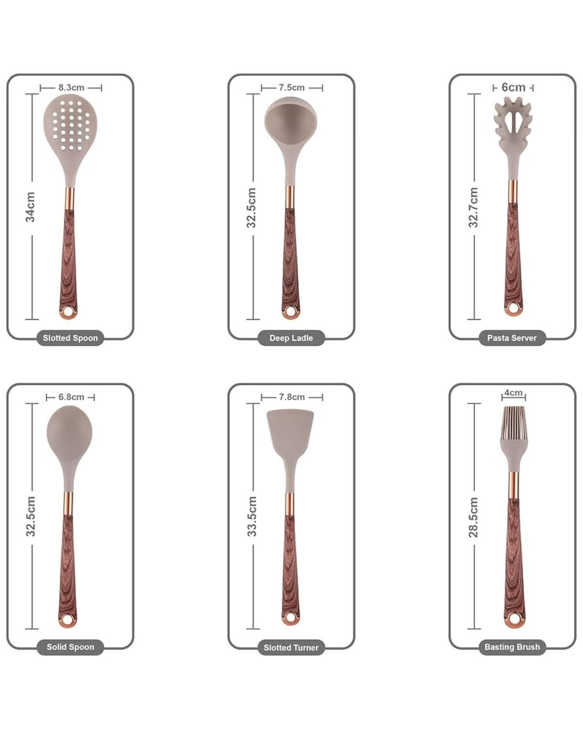 Aurelia Kitchen Elegant Silicone Utensil Set With Wood Look Handles