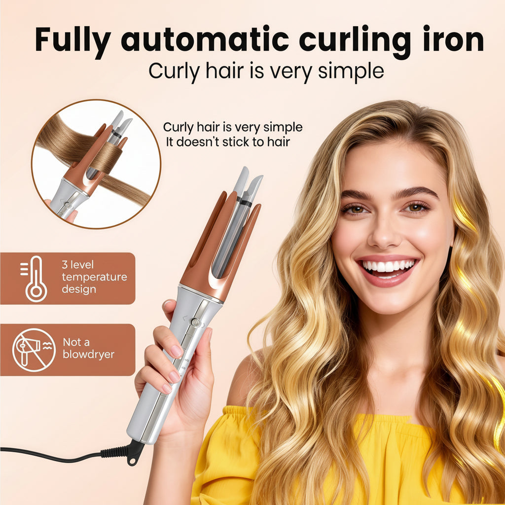 Automatic Ceramic Hair Curler With Rotating Barrel For Soft Waves