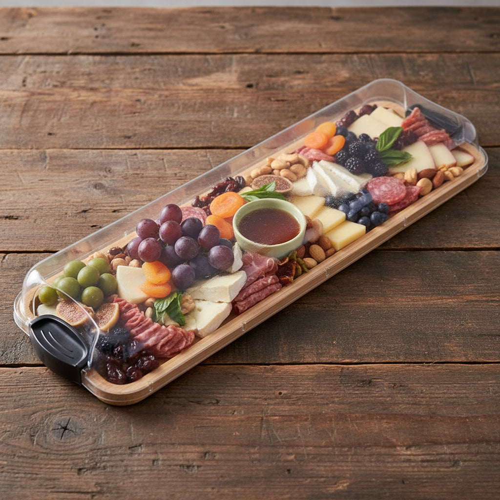 Bamboo Charcuterie Board With Locking Lid And Serving Tray