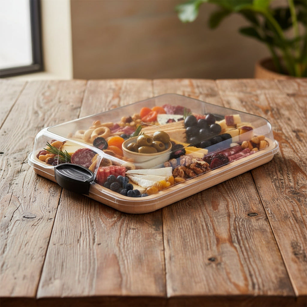 Bamboo Charcuterie Board With Locking Lid And Serving Tray