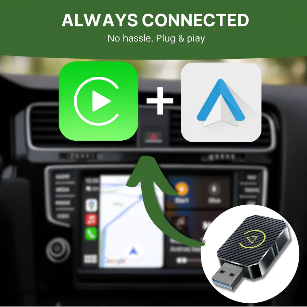 Trådløs USB-biladapter til smartphoneintegration i køretøj