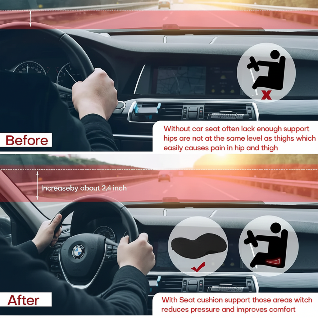 Memory Foam Car Seat Cushion Booster For Improved Driving Visibility