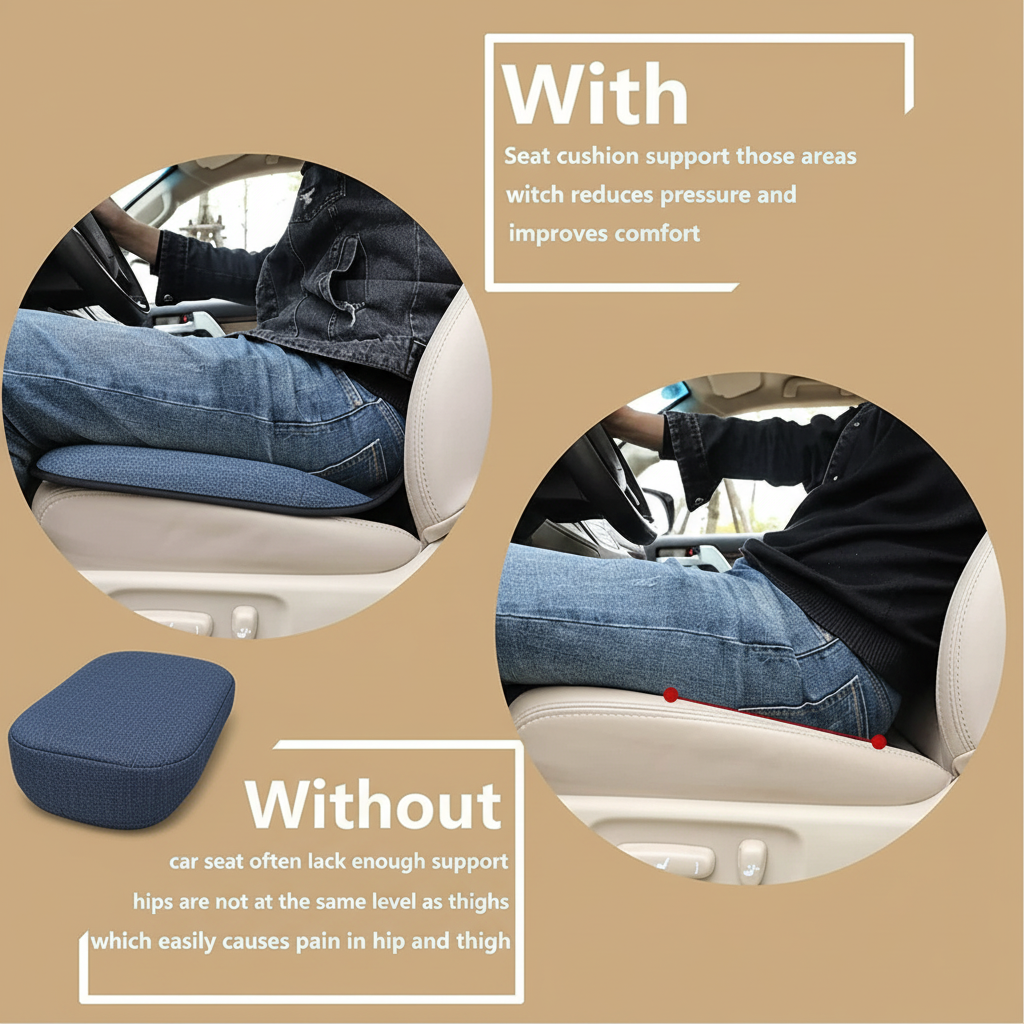 Memory Foam Car Seat Cushion Booster For Improved Driving Visibility