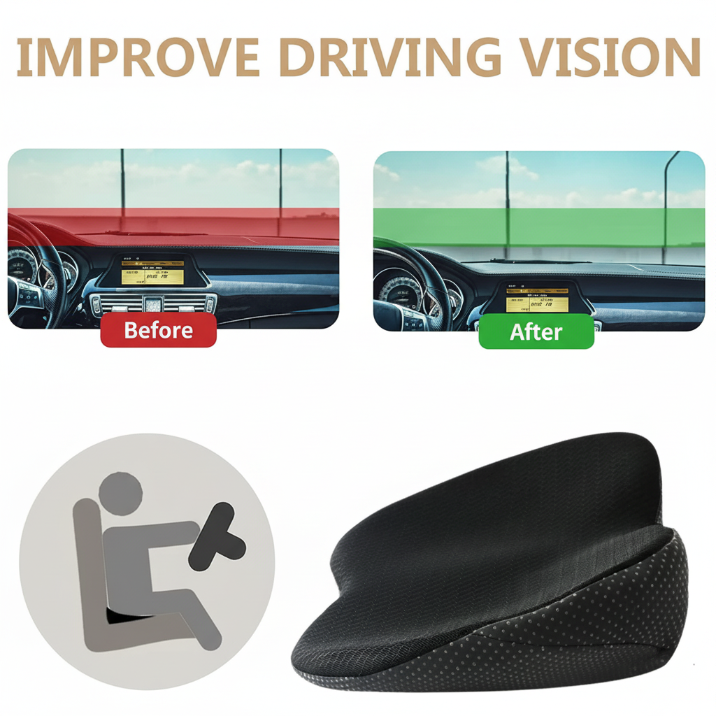 Memory Foam Car Seat Cushion Booster For Improved Driving Visibility