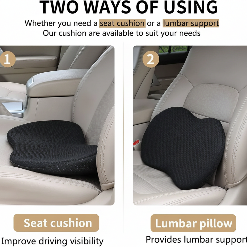 Memory Foam Car Seat Cushion Booster For Improved Driving Visibility