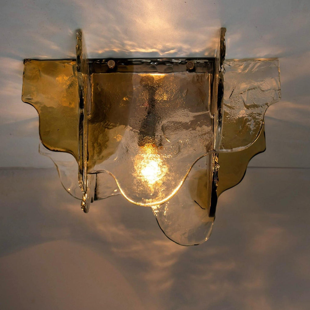 Lampada da soffitto in vetro soffiato a mano stile Murano con fumo grigio ambra trasparente