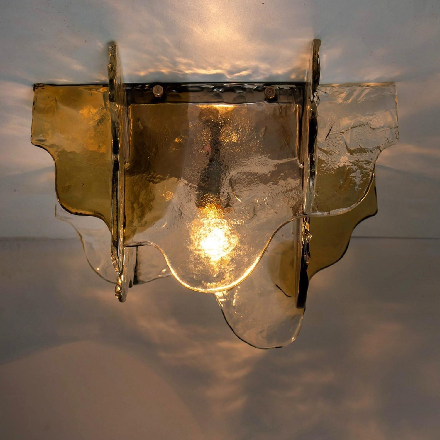 Lampada da soffitto in vetro soffiato a mano stile Murano con fumo grigio ambra trasparente