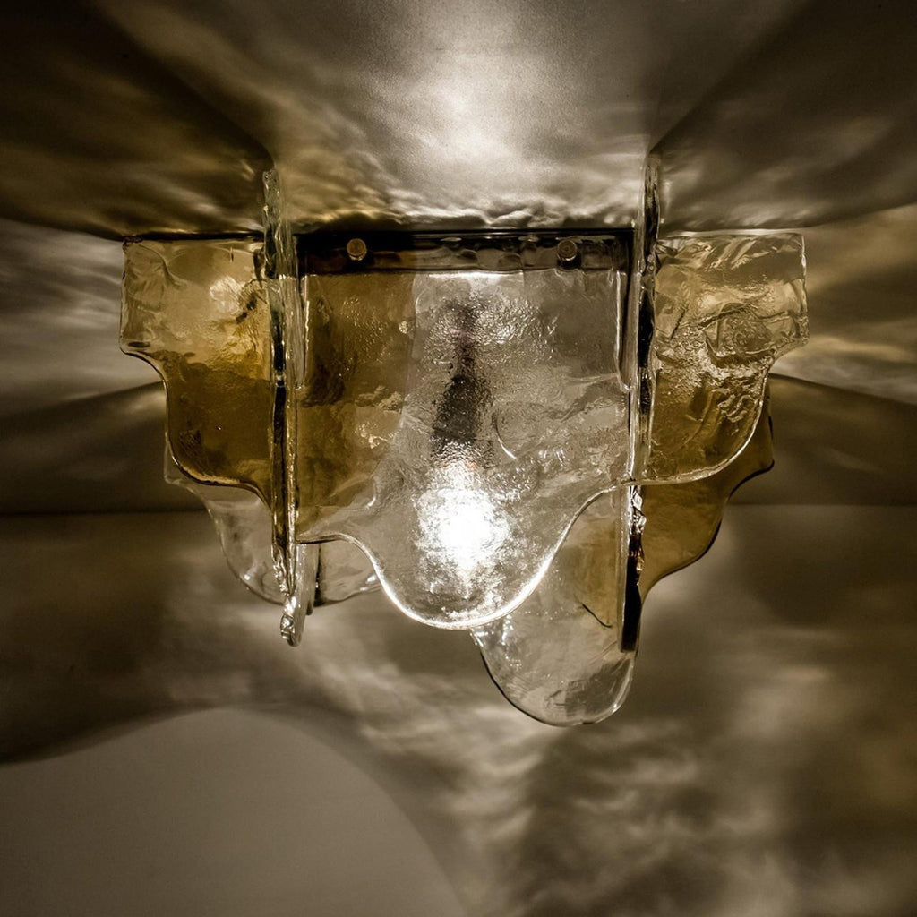 Lampada da soffitto in vetro soffiato a mano stile Murano con fumo grigio ambra trasparente