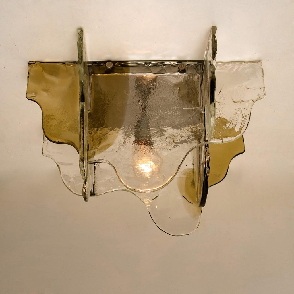 Lampada da soffitto in vetro soffiato a mano stile Murano con fumo grigio ambra trasparente