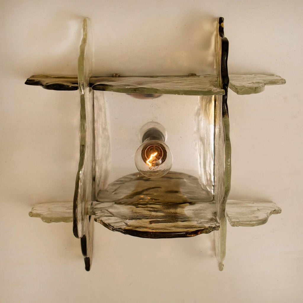 Lampada da soffitto in vetro soffiato a mano stile Murano con fumo grigio ambra trasparente