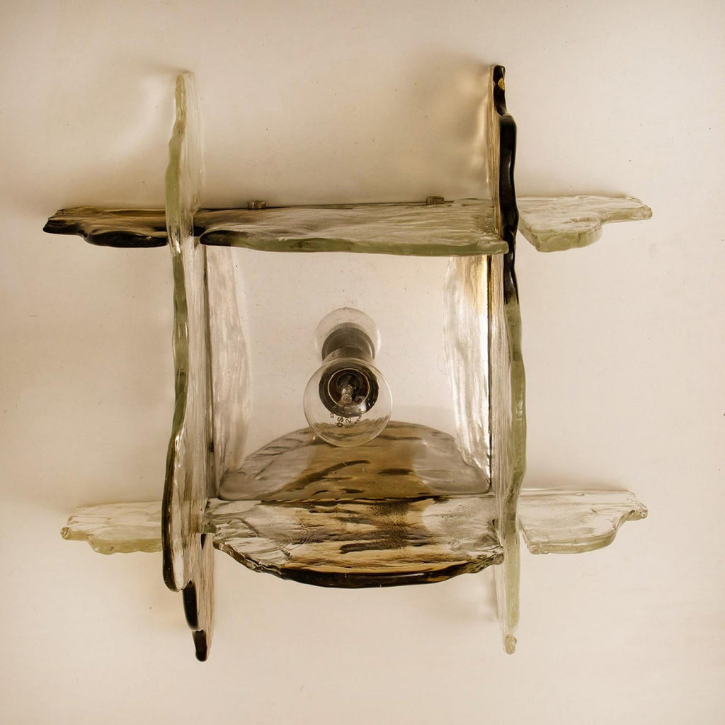 Lampada da soffitto in vetro soffiato a mano stile Murano con fumo grigio ambra trasparente