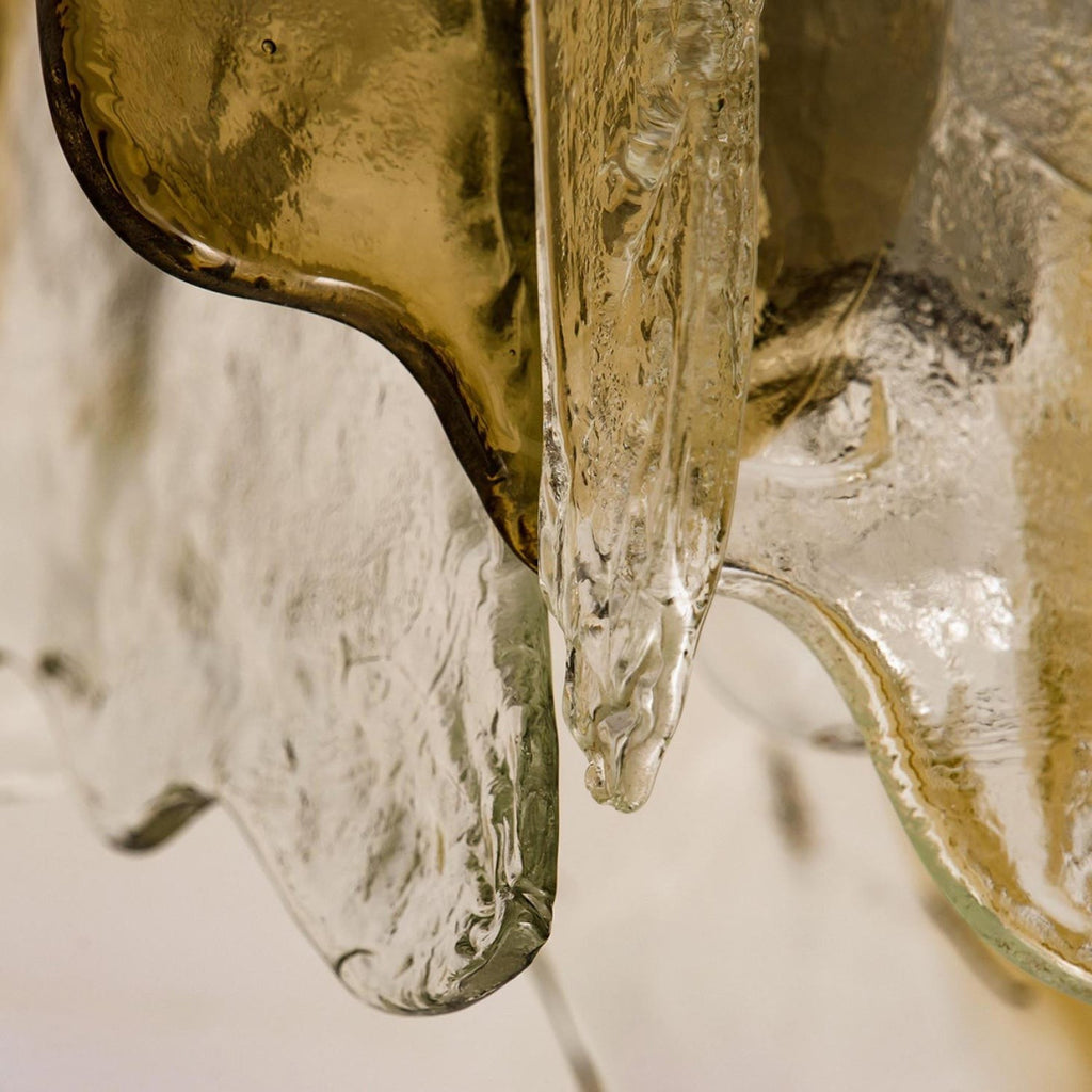 Lampada da soffitto in vetro soffiato a mano stile Murano con fumo grigio ambra trasparente