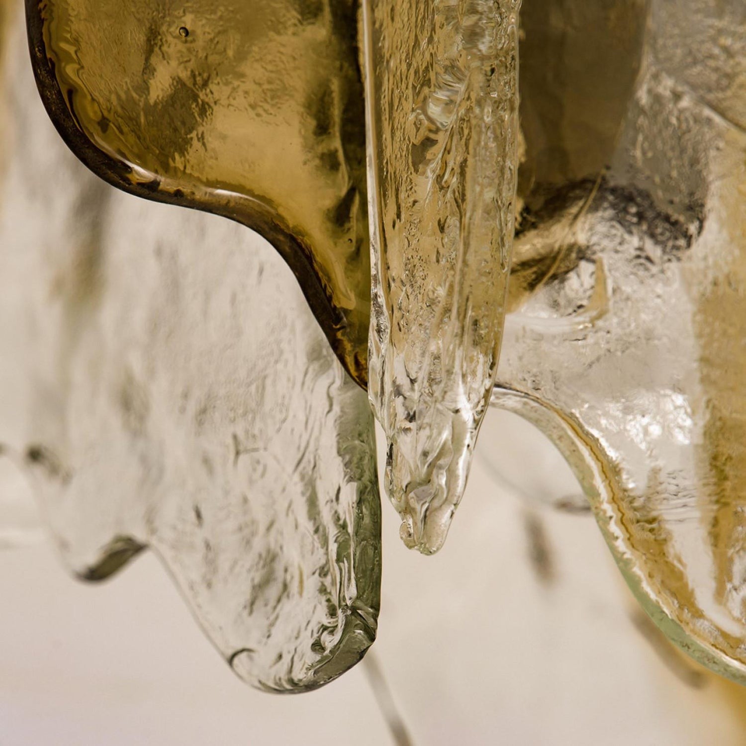 Lampada da soffitto in vetro soffiato a mano stile Murano con fumo grigio ambra trasparente