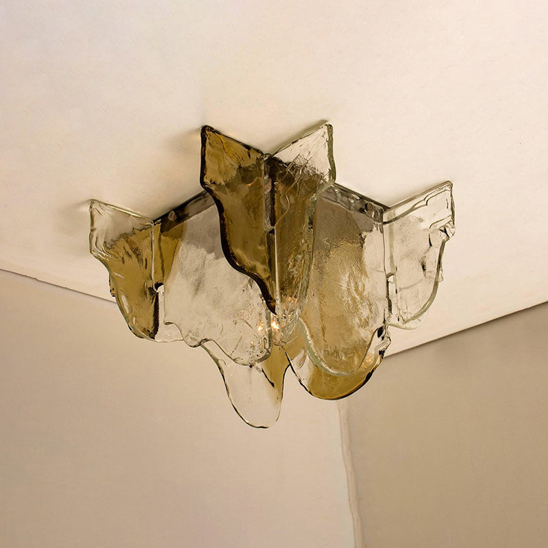 Lampada da soffitto in vetro soffiato a mano stile Murano con fumo grigio ambra trasparente