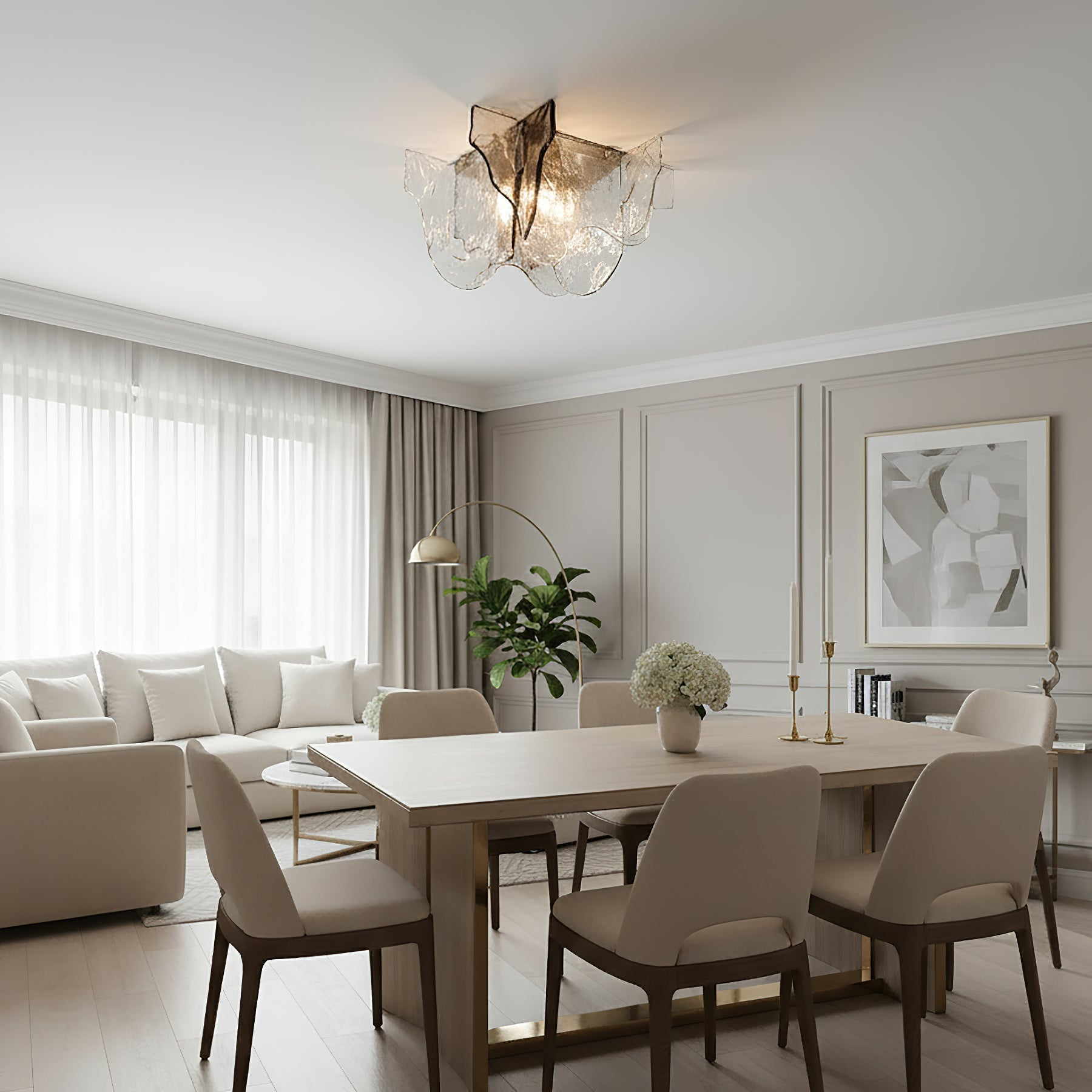 Lampada da soffitto in vetro soffiato a mano stile Murano con fumo grigio ambra trasparente