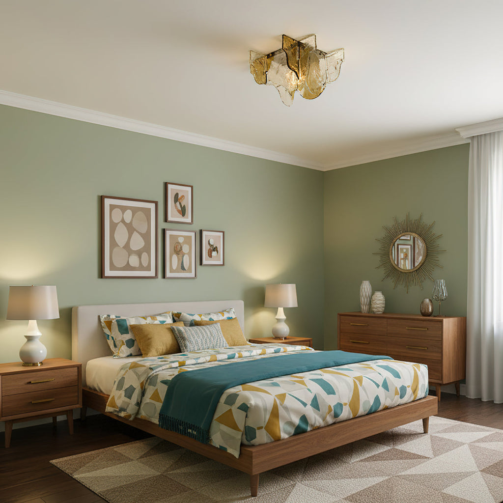 Lampada da soffitto in vetro soffiato a mano stile Murano con fumo grigio ambra trasparente