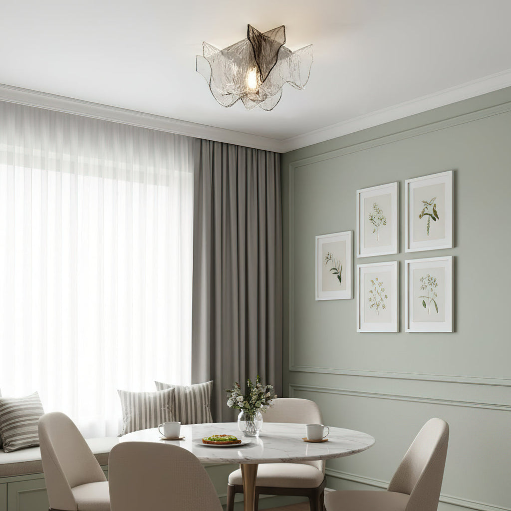 Lampada da soffitto in vetro soffiato a mano stile Murano con fumo grigio ambra trasparente