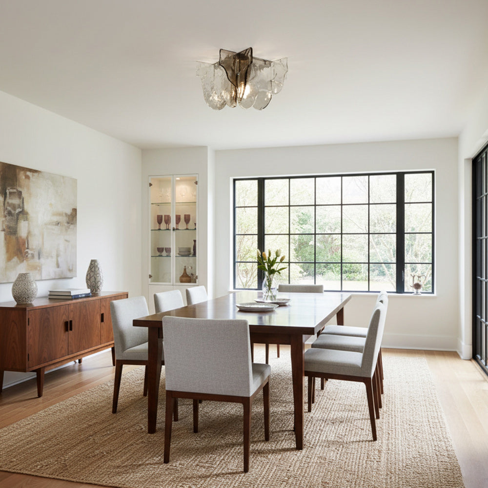 Lampada da soffitto in vetro soffiato a mano stile Murano con fumo grigio ambra trasparente