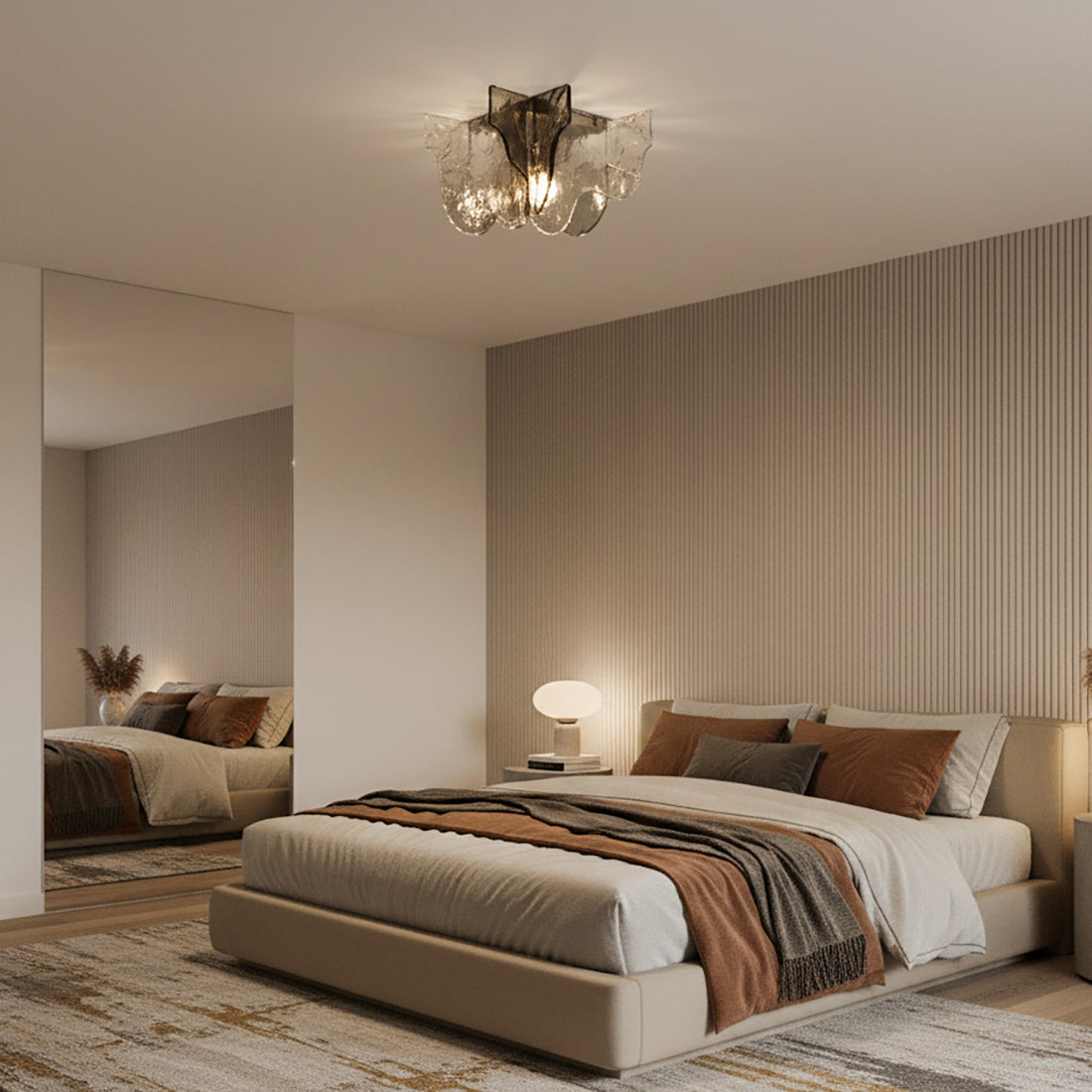 Lampada da soffitto in vetro soffiato a mano stile Murano con fumo grigio ambra trasparente