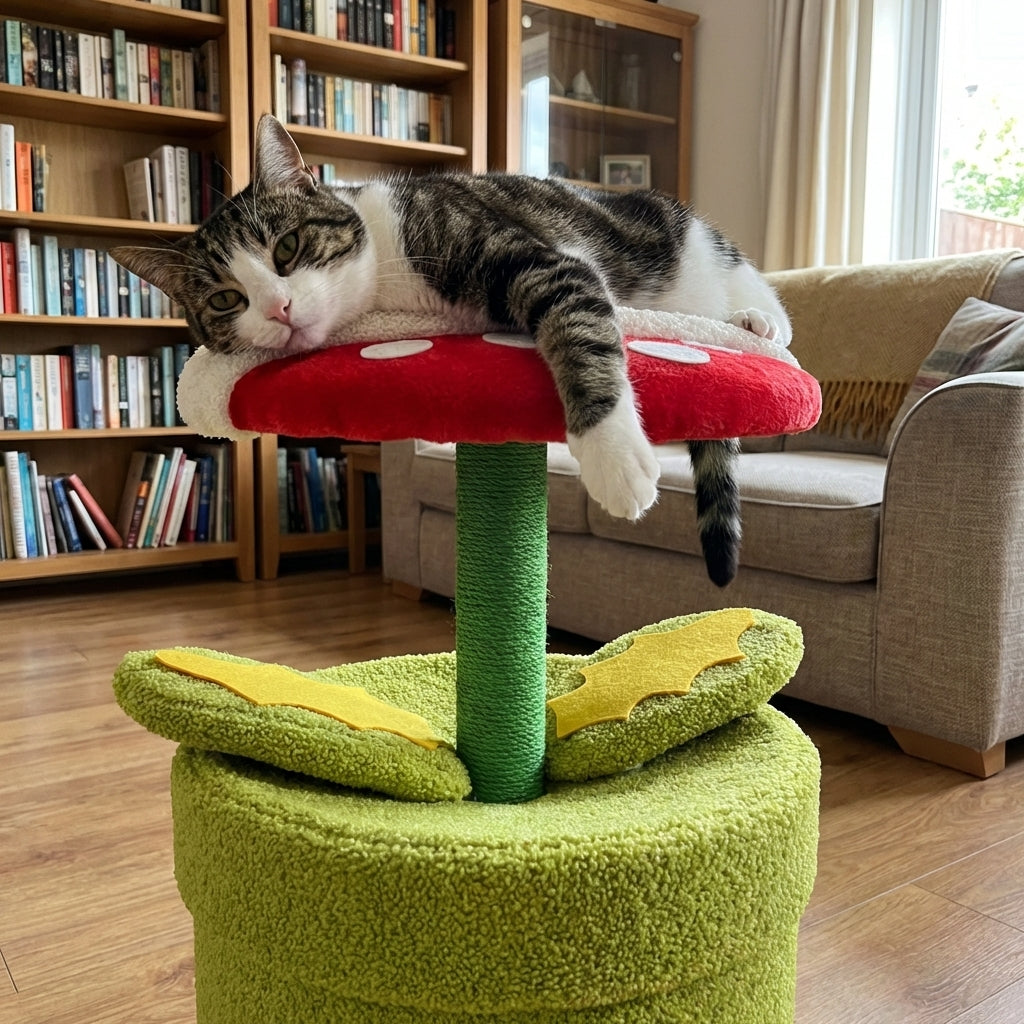 Albero per gatti a pianta carnivora con nascondiglio e tiragraffi in sisal e pelliccia Teddy | Rosalyssa