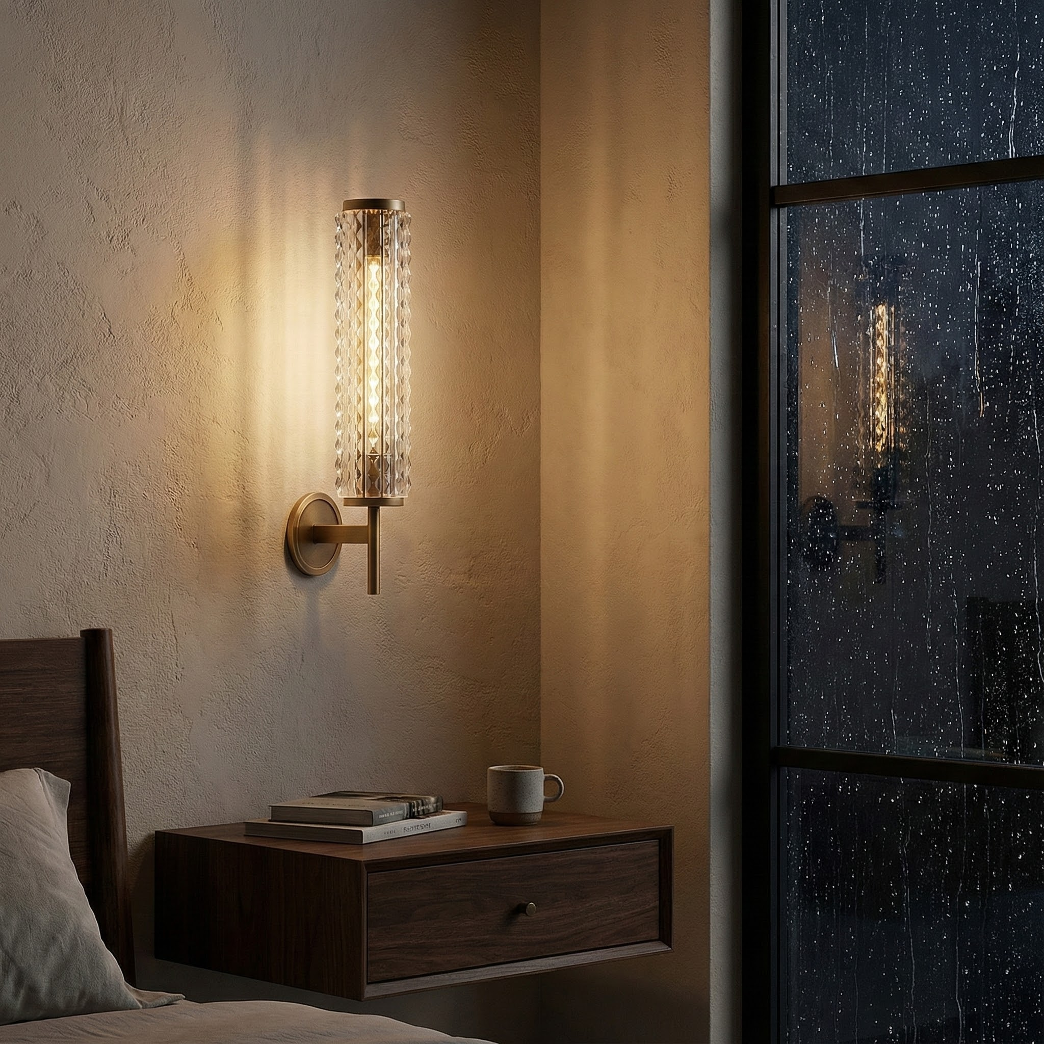 LuminaLine Elegancki Nowoczesny Mosiężny Kinkiet Ścienny z Szklaną Kolumną