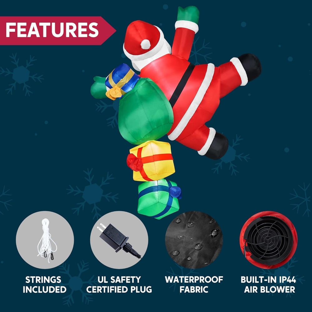 Père Noël Gonflable Grimpant avec Lumières LED pour Décoration de Noël Extérieure
