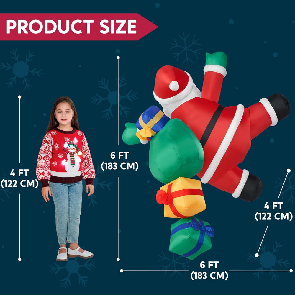 Père Noël Gonflable Grimpant avec Lumières LED pour Décoration de Noël Extérieure