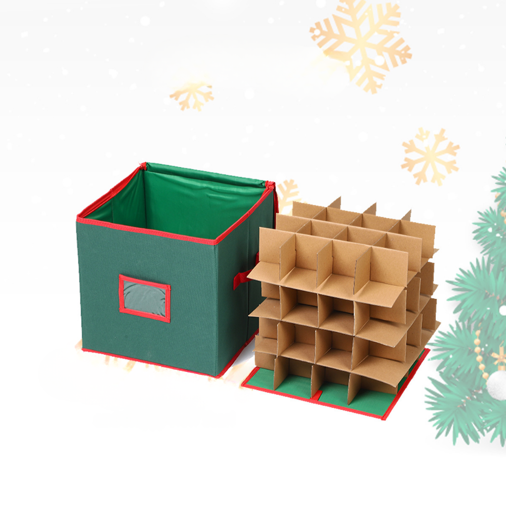 Holiday Ornament Storage Case With Adjustable Compartments And Clear Window