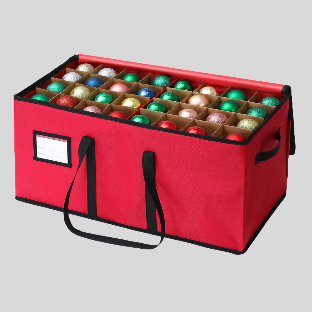 Holiday Ornament Storage Case With Adjustable Compartments And Clear Window