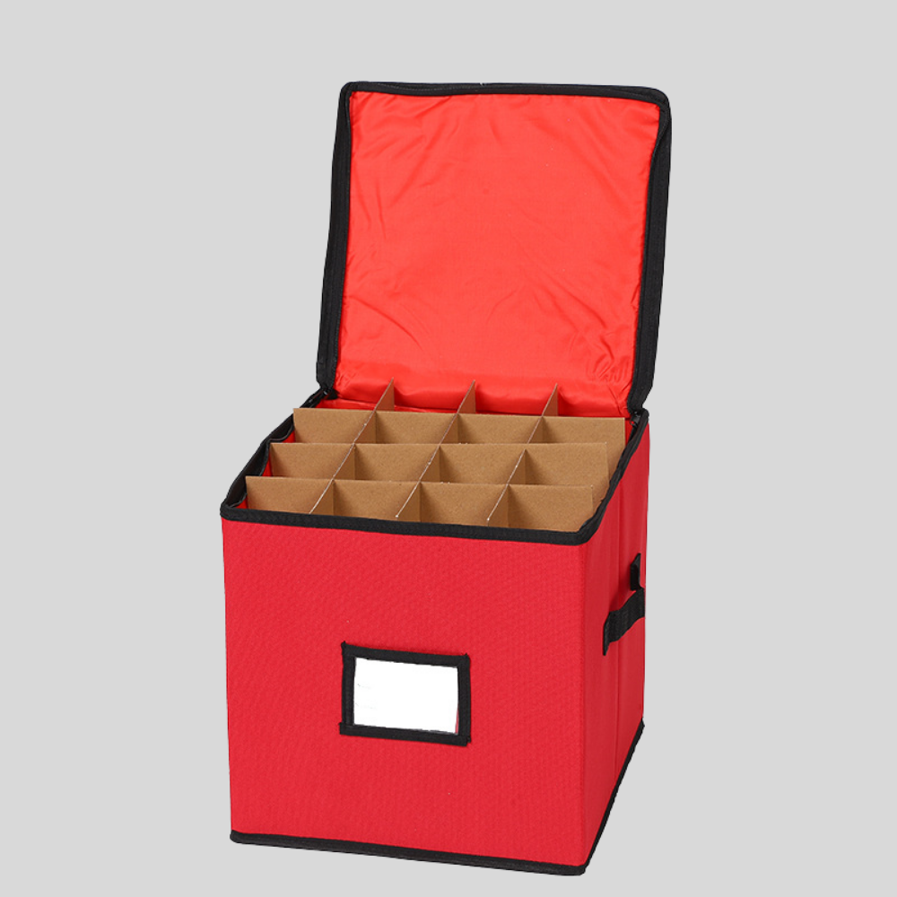 Holiday Ornament Storage Case With Adjustable Compartments And Clear Window