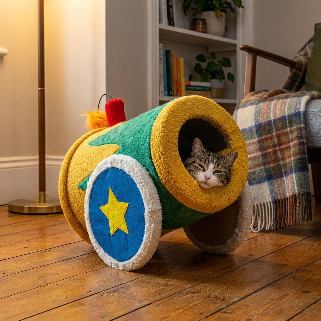 Set albero tiragraffi e letto per gatti in pile Teddy a tema circo, tre modelli | Rosalyssa
