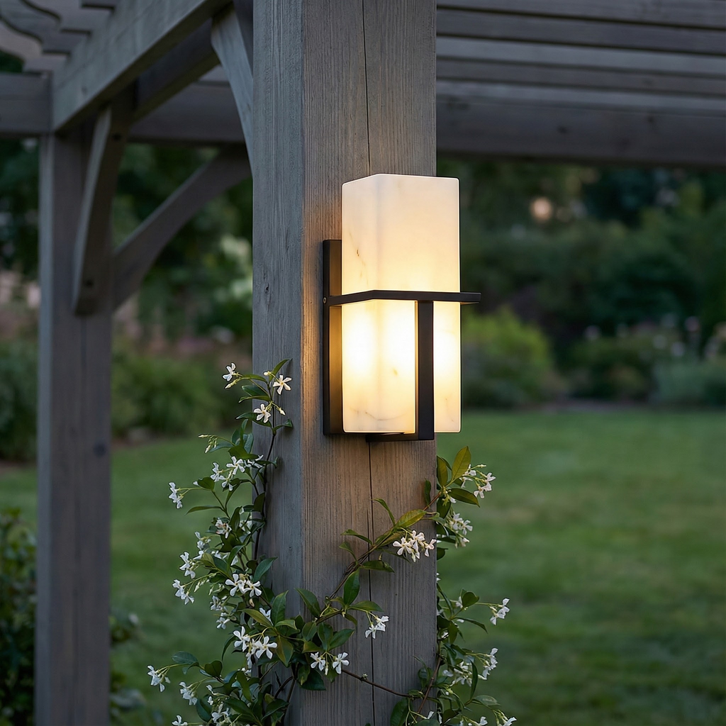 AuroraStone Modern Sleek Outdoor Wall Sconce Light With Marble Finish