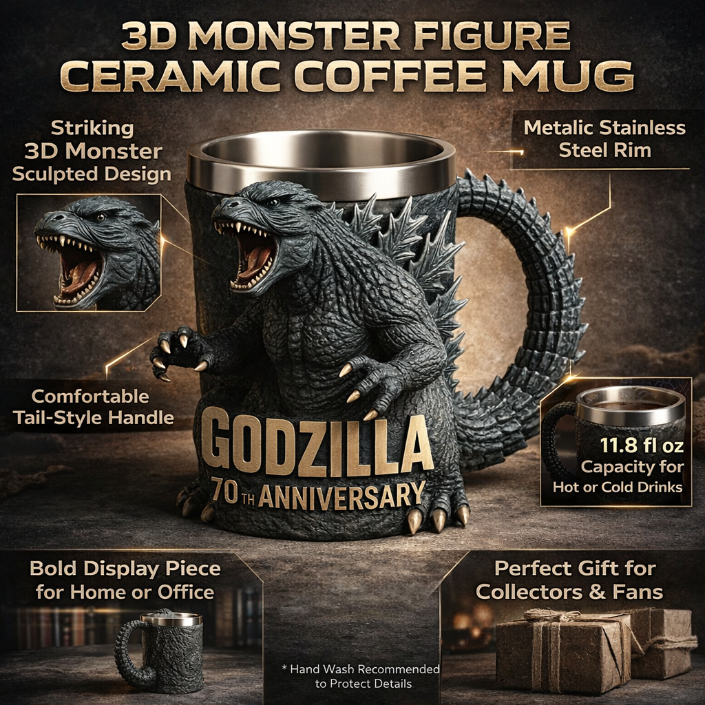 Monster Figure Ceramic Coffee Mug With 3D Sculpted Details