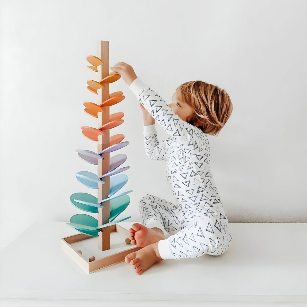 Wooden Marble Run for Kids in Colorful Design, Educational Toy