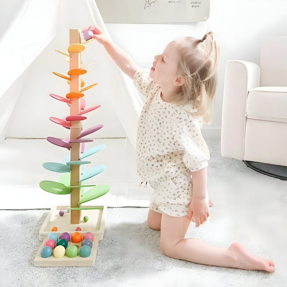 Wooden Marble Run for Kids in Colorful Design, Educational Toy