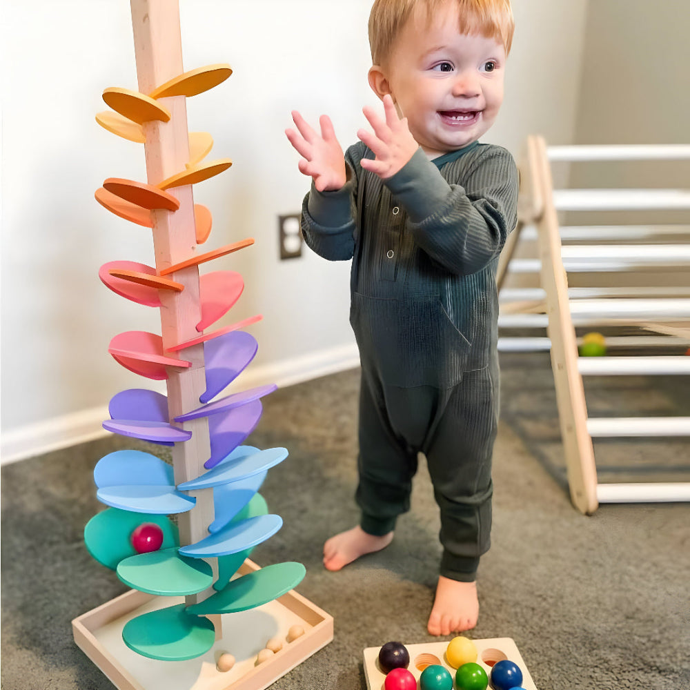 Wooden Marble Run for Kids in Colorful Design, Educational Toy