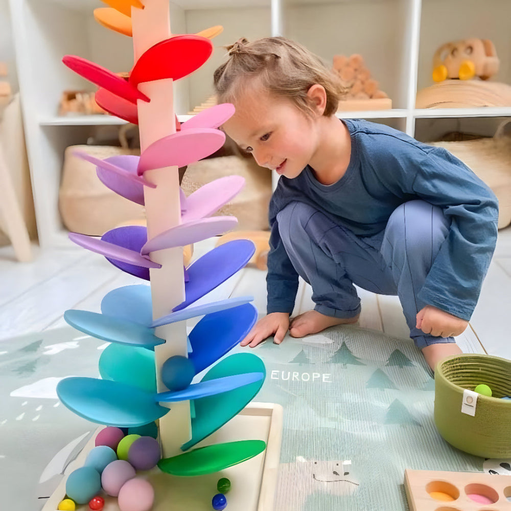 Wooden Marble Run for Kids in Colorful Design, Educational Toy