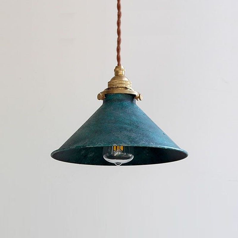 Vintage hengelampe med konisk metallskjerm, 12-tommers diameter | Rosalyssa