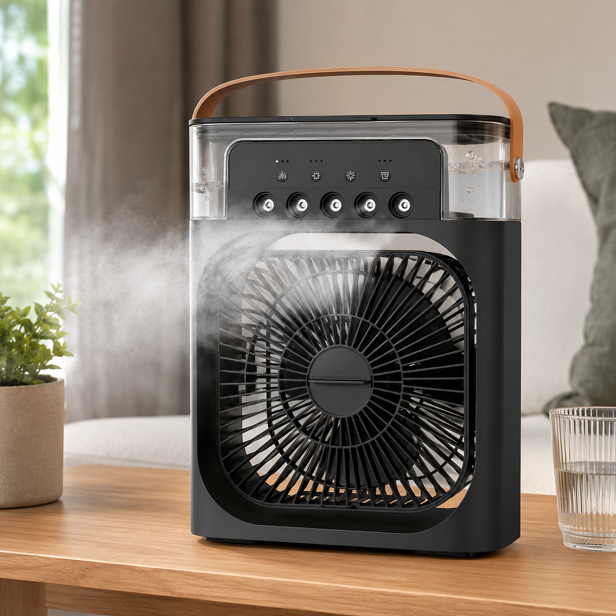 Condizionatore d'aria portatile con telecomando e ventilatore compatto