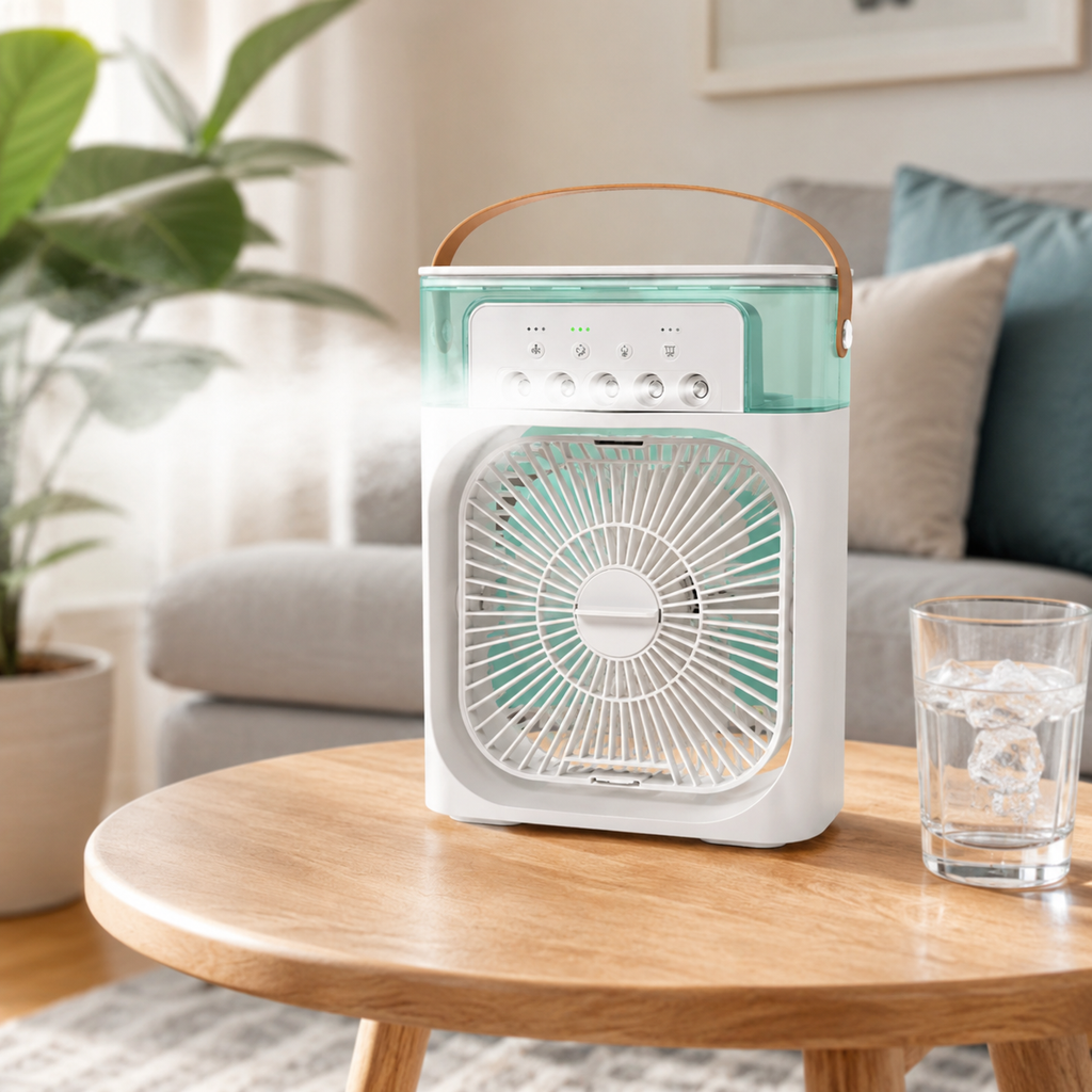 Condizionatore d'aria portatile con telecomando e ventilatore compatto