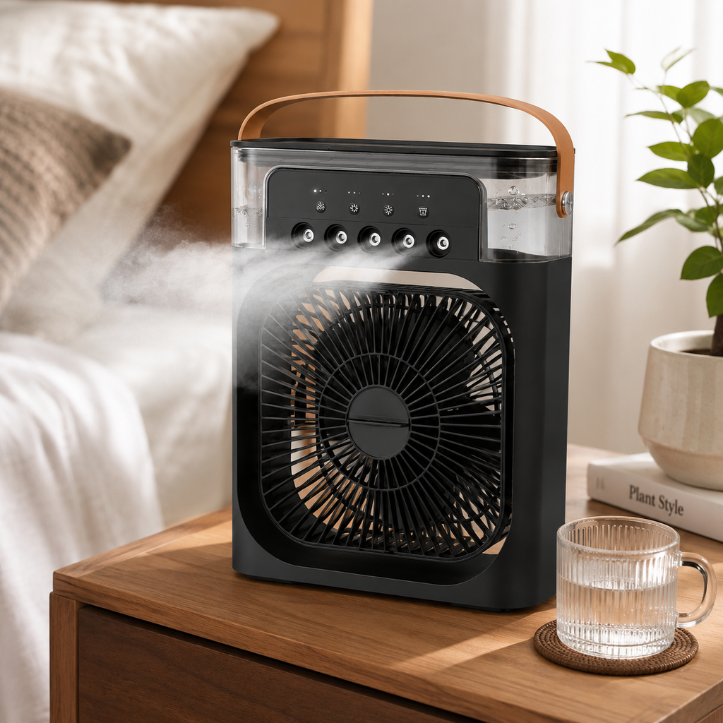 Condizionatore d'aria portatile con telecomando e ventilatore compatto