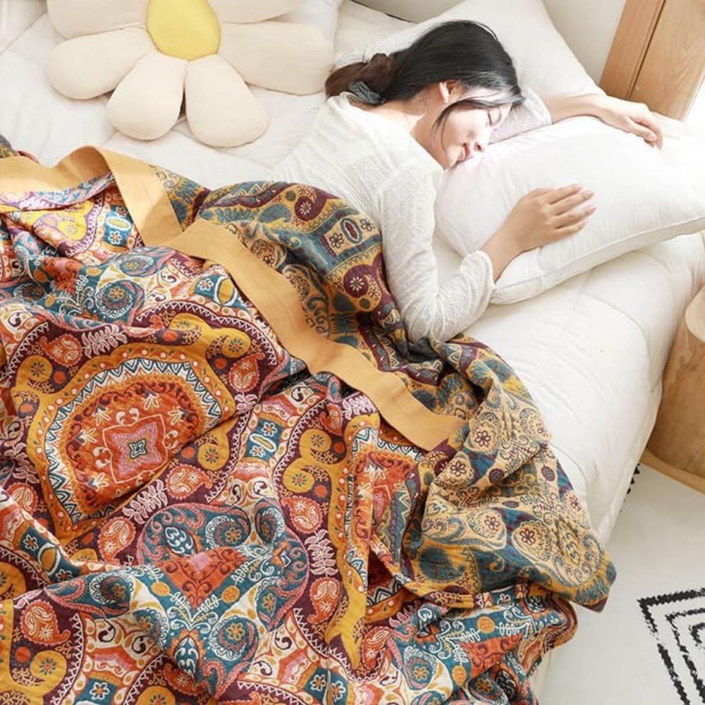 Boho-jäähdyttävä käännettävä viltti hengittävään uneen