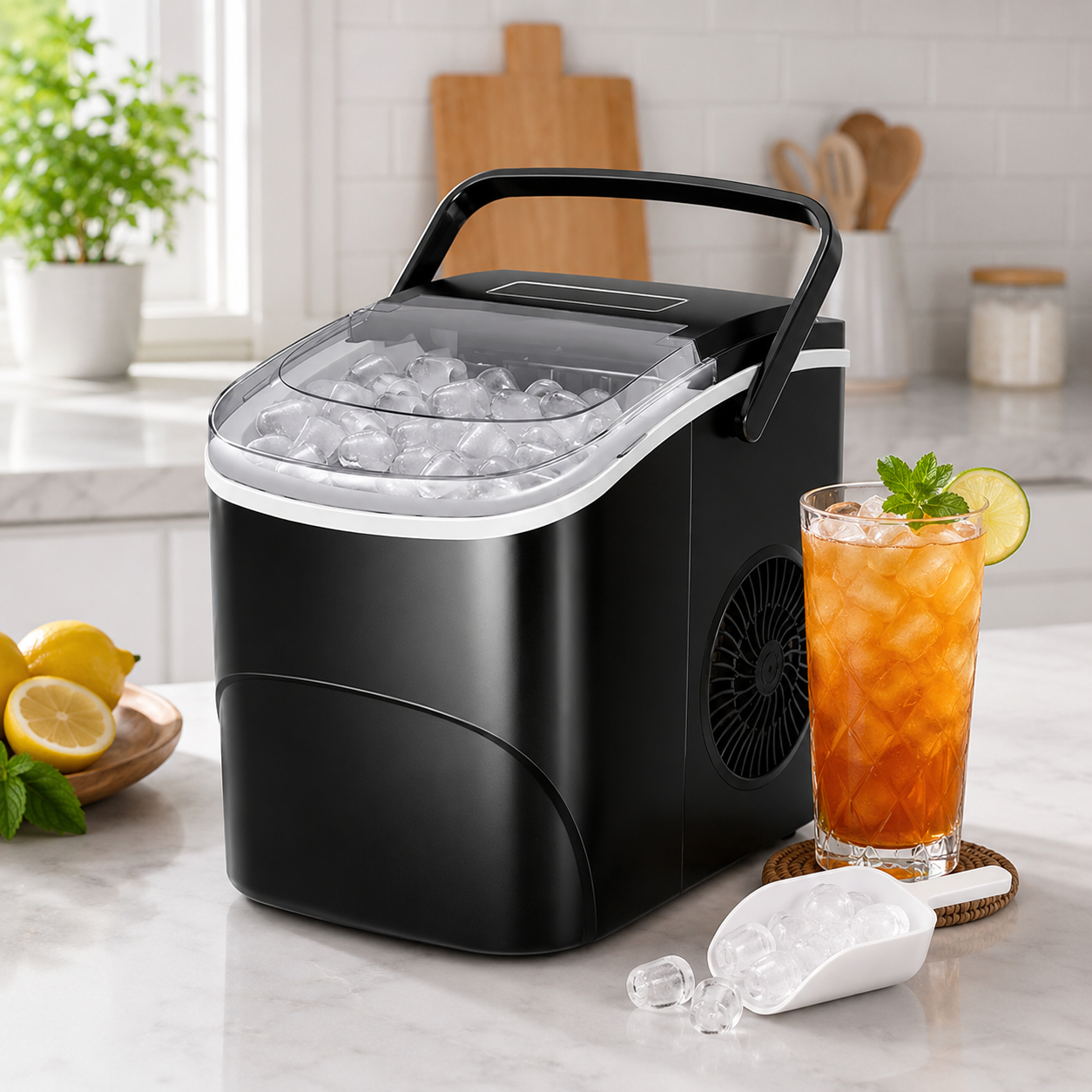 Countertop Portable Ice Maker, Bullet Ice, Compact Black Finish