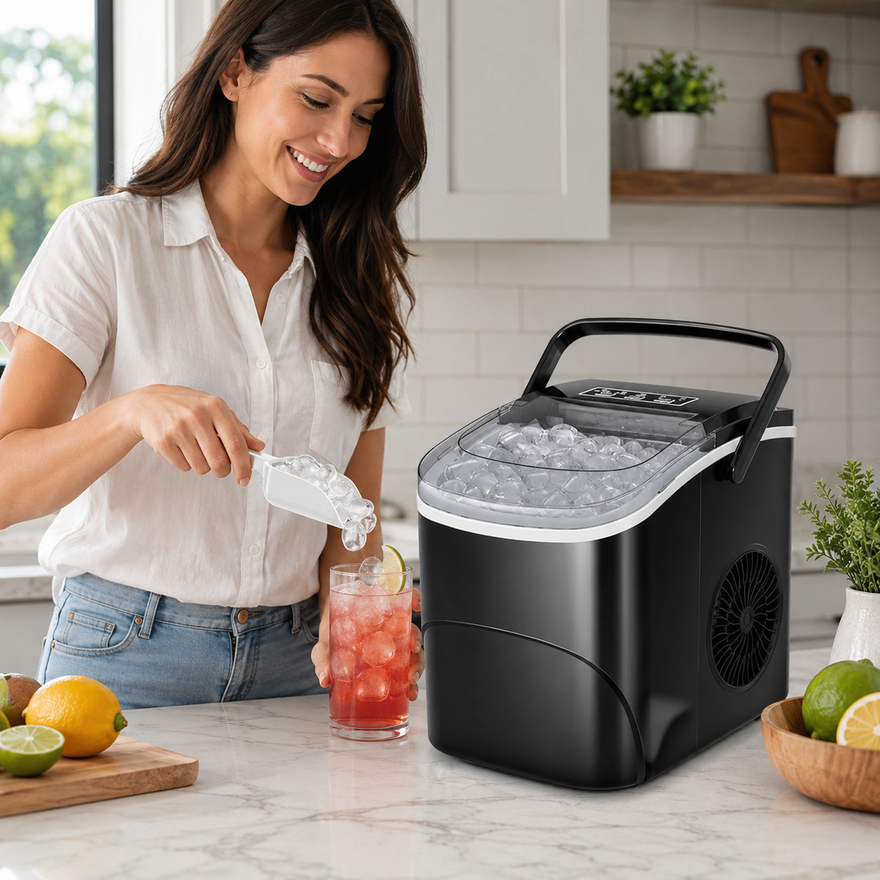 Countertop Portable Ice Maker, Bullet Ice, Compact Black Finish