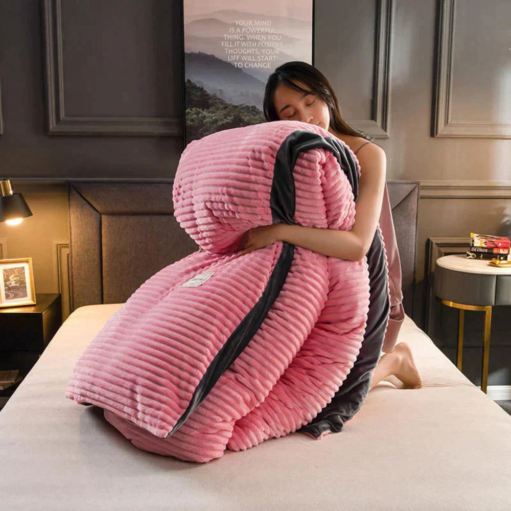 Winter Plush Duvet Cover Set With Bedspread Look Design