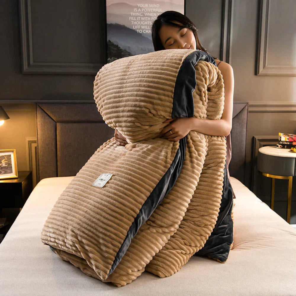 Winter Plush Duvet Cover Set With Bedspread Look Design